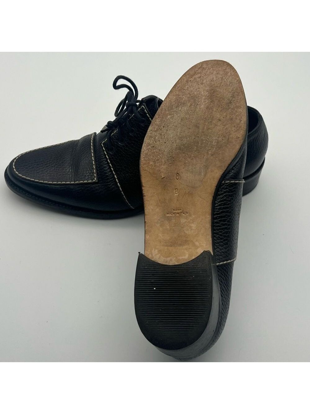 Walter Steiger Dark Brown with cream stitching Vintage Lace Up Loafers size 8 - Picture 2 of 11